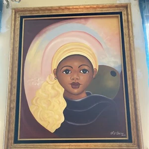 Original Canvas Oil Painting Haitian Artist Flix Blaize Sz 29X24 African Woman - Picture 1 of 9