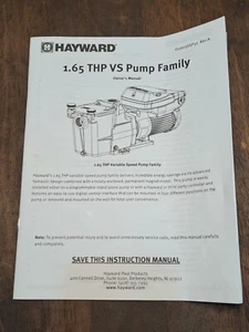 Hayward 1.65 THP VS Pump Variable Speed Owners Manual - Picture 1 of 2
