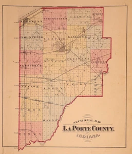 1874 Plat / County Map ~ LaPorte County, Indiana ~ (14x17)-#01 - Picture 1 of 2