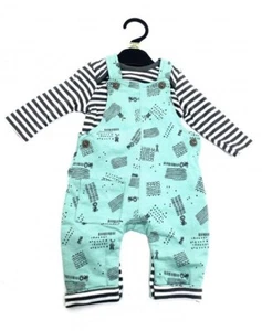 Ex Mothercare Baby Boys Farm Dungarees & Stripe Bodysuit Top 0 1 3 6 9 12 Months - Picture 1 of 3
