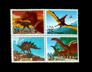 Vintage 1989 US Dinosaur Postage Stamp Block! T-Rex 2425 - Picture 1 of 5