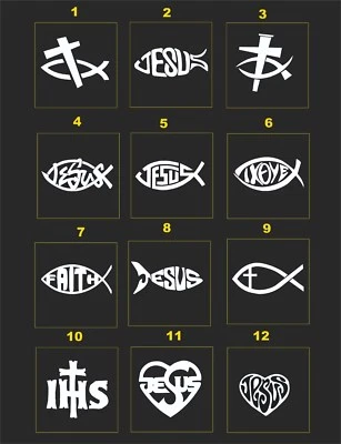 CALCOMANÍA DE CASCO REFLECTANTE RELIGIOSO PEZ JESÚS...2 POR 1...ELIGE TALLA Y COLOR Foto 1 de 2