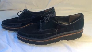 Paul Green Creepers Lace Up Shoes Mens 7.5 Black Suede Patent Leather - Picture 1 of 9