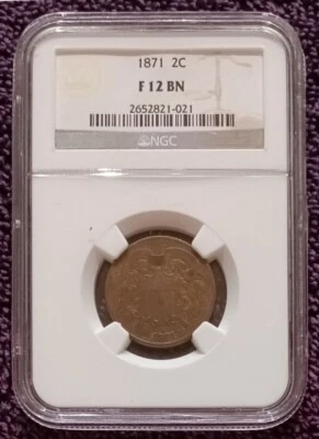 1871 Two Cents, NGC F12 BN - Image 1 of 4