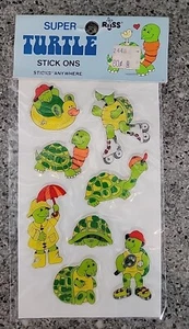 Neu in Verpackung Vintage 80er geschwollene Aufkleber RUSS Schildkröte Stick Ons komplett versiegeltes Paket Vintage - Bild 1 von 6