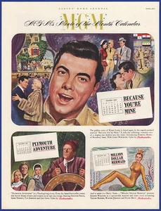 Vintage 1952 Movies BECAUSE YOU'RE MINE, PLYMOUTH ADVENTURE, MERMAID Print Ad - Picture 1 of 1