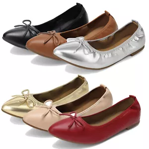 Women Pointed Toe Flats Shoes Ballet Flats Bow-knot Comfort Slip on Dress Shoes - Picture 1 of 44