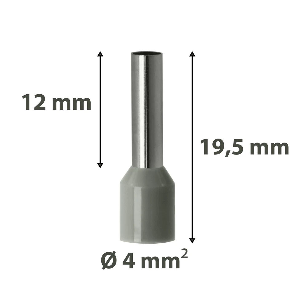 PROELEKTRO Aderendhülsen 4,00mm² grau isoliert Hülse 12mm Gesamtlänge 19,5mm