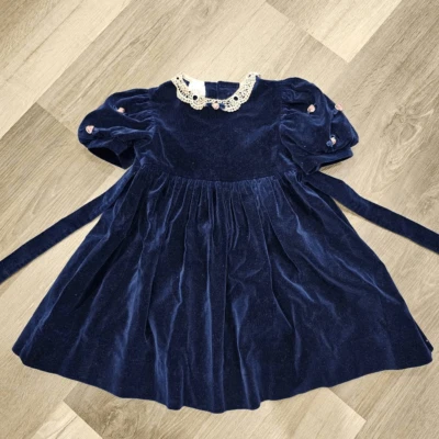 Vestido vintage de veludo Polly Flinders 2T para meninas - Imagem 1 de 4