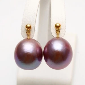 Ohrringe Süßwasserperlen 14 mm UP lila 18 Karat - Bild 1 von 4