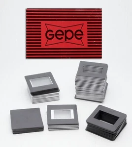 64 VINTAGE GEPE GLASS GLASSLESS BLANK 20x28mm 24x36mm 35mm 2-3/4” SLIDE HOLDERS - Picture 1 of 2