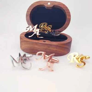 NO IMPORT FEE | Personalized Stainless Steel Cufflinks Initials For Men With Box - Picture 1 of 21