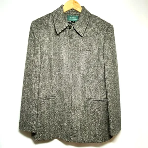 Lauren Ralph Lauren Zip Up Blazer Women Size 12 Lambswool Herringbone Business - Picture 1 of 16