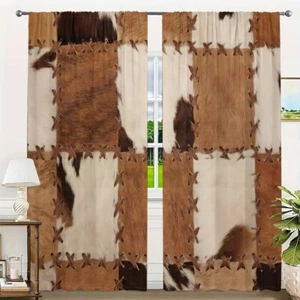 2 Panels 3D Vintage Cowhide Curtains Window Drapes for Bedroom Living Room - Picture 1 of 39