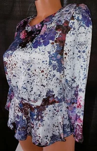 H&M Artistic Purple Satin Fit And Flare Peplum Business Top Blouse Sz 6 Med - Picture 1 of 6