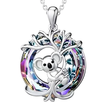 Collar 'Koala y Árbol de la Vida', Colgante Chapado en Plata para Mujer Piedras Preciosas B142 - Imagen 1 de 4