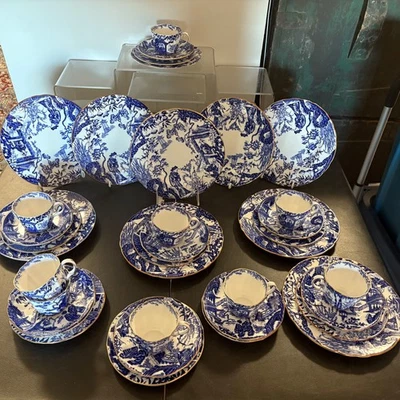 Royal Crown Derby Blue Mikado Cup & Saucer, Bread, Side Plate Grt Condition 26pc - Image 1 of 4