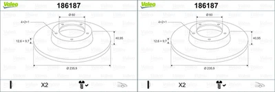 2x VALEO Discos de Freno 236mm Completo Delant. Apto para Opel Ascona Astra - Imagen 1 de 3