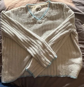 ALPS Sweater White W Blue Trim XL Super Soft - Picture 1 of 2