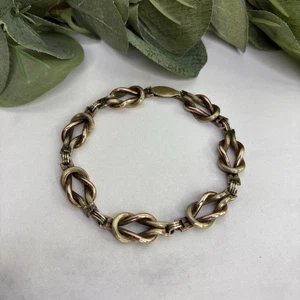 Vintage 12K GF Gold gefüllt über Sterlingsilber gedrehtes Liebesknoten Gliederarmband - Bild 1 von 13