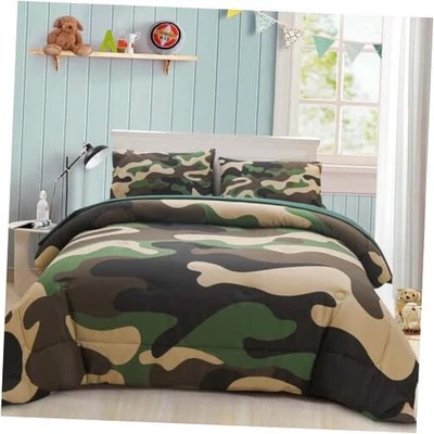  Juego de edredón de ropa de cama tamaño camuflaje con sábanas, niños niñas hombres verde completo Foto 1 de 4
