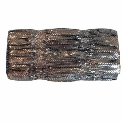 Bolso sin asas vintage Jessica McClintock plateado brillante acanalado noche glamoroso Foto 1 de 4