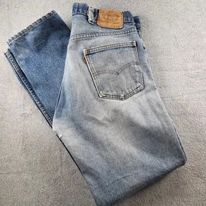 Vintage Levis Jeans Mens 36x34 Orange Tab Blue Straight Made in USA Thrashed - Picture 1 of 21