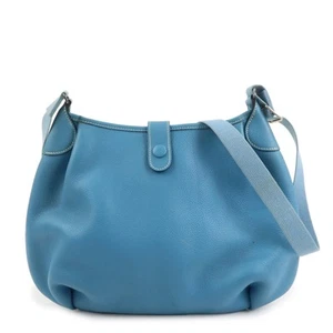 Authentic HERMES Leather Rodeo Du Shoulder Bag H Logo Light Blue Used F/S - Picture 1 of 23