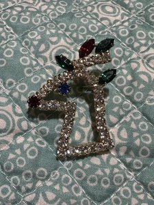 Vintage mehrfarbige Strass Rehkitz Rentier Brosche Anstecknadel Weihnachten Urlaub - Bild 1 von 2
