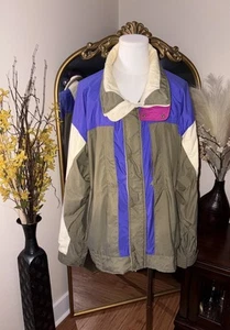 Vintage Y2K Wool rich Jacket Womens Medium White Purple Pink Ski Coat Lined - Picture 1 of 16