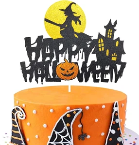 1 pieza Feliz Halloween adorno de pastel negro brillo castillo adorno de pastel bruja adorno P - Imagen 1 de 6