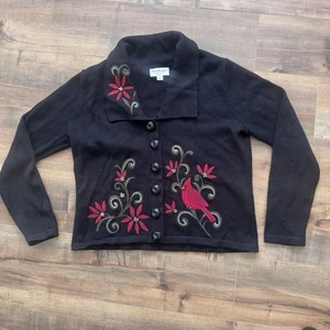 Vintage Norm Thompson Strick Cardigan Pullover Weihnachten Weihnachtsstern Cardinal Med Petite - Bild 1 von 12