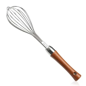 Stainless Steel Wire Whisk - Wooden Handle Kitchen Whisk- Balloon Whisk Egg B... - Picture 1 of 7