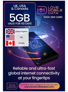 LMD (multi-network) Data SIM Card - preloaded 5GB data for UK, Canada & USA - Picture 1 of 6