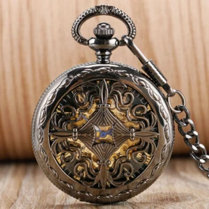 Bronze Half Hunter Grilles Men's Automatic Mechanical Pocket Watch FOB Chain - Picture 1 of 10