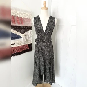 Lulus Fashion Find Floral Print Sleeves Faux Wrap Hi-Low Dress Black Size S NWT - Picture 1 of 13