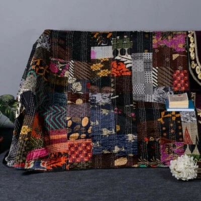 Indian Patchwork Kantha Quilt,Throw Handmade Silk Patola Kantha Bed Cover,Kin... - Image 1 of 4