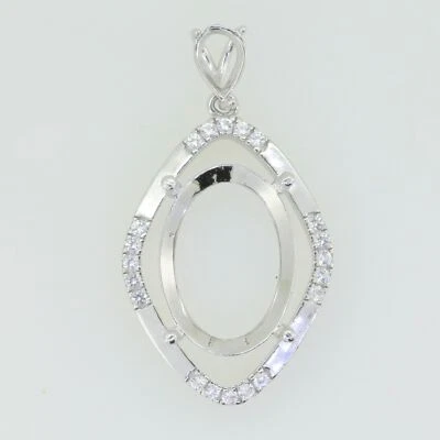 Sterling Silver Semi Mount Pendant Setting Oval OV 16x12mm - Image 1 of 3
