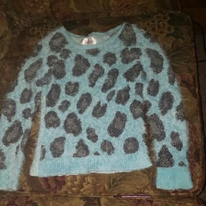 JUSTICE Lepard Blue Shagg Girls Size 8 Sweater - Picture 1 of 6