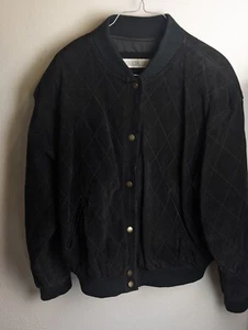 Vtg 90s EVAN DAVIES Black Suede Leather Bomber Jacket Varsity Letterman 14 D - Picture 1 of 6