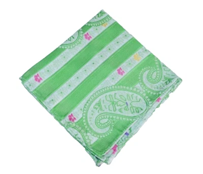 Lord R Colton Masterworks Pocket Square - Sannibel Green Stripe Silk - New - Image 1 of 2