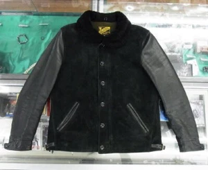 Y'2 LEATHER Varsity Jacket With Suede Torso & Faux Fur Collar - Size 42 - Picture 1 of 8