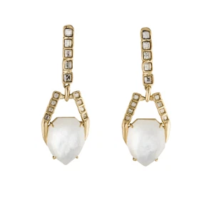 ALEXIS BITTAR WHITE SPIKED ROCK LUCITE AND CRYSTAL DANGLING POST EARRINGS - Picture 1 of 11