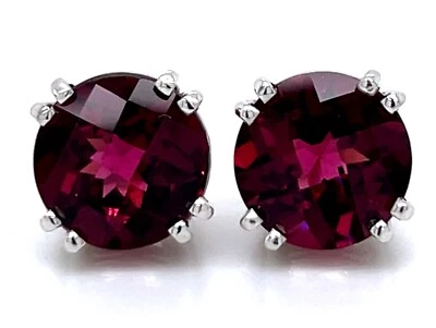 Brincos de granada rodolita ouro branco 14k 10 mm costas de borboleta 4,05 quilates - Imagem 1 de 3