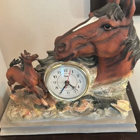 Vintage Horse Clock Bronze Horse Lanshire Mantle Electric Clock Time For Luck Cover