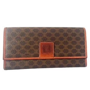 CELINE Vintage Long Wallet Purse Macadam Brown Leather Authentic! - Picture 1 of 22