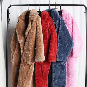 Women Teddy Bear Lamb Fleece Long Oversize Outwear Parka Coat Alpaca Wool Jacket - Picture 1 of 14
