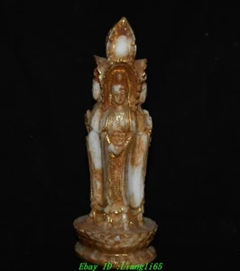 Weiße Jade Gilt 4 Kwan-yin Guan Quan Yin Bodhisattva Göttin Buddha Statue - Picture 1 of 8