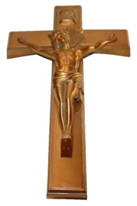 Vintage Pfarrer 14" Kruzifix Kreuz Beerdigung Wandbehang Kupfer Jesus religiös - Bild 1 von 10