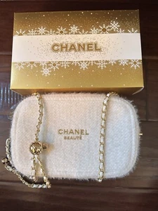 Chanel Beauty White Tweed Makeup Bag Holiday 2024 Pouch w/ chain ONLY no Makeup - Picture 1 of 12